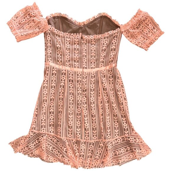 For Love & Lemons Dakota Lace Mini Dress Peach Large Floral Lace Resort Party - Picture 8 of 12